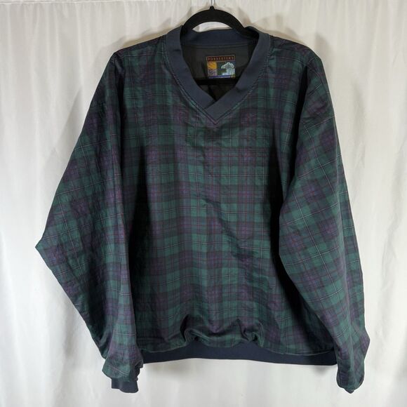 Forrester's Outerwear Windbreaker Men's XL Green Blue Plaid Vneck Pullover - Picture 1 of 12